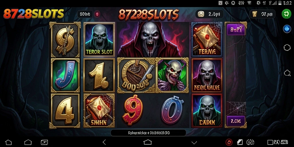 Screenshot menarik dari gameplay horor 8728SLOTS yang mendebarkan.