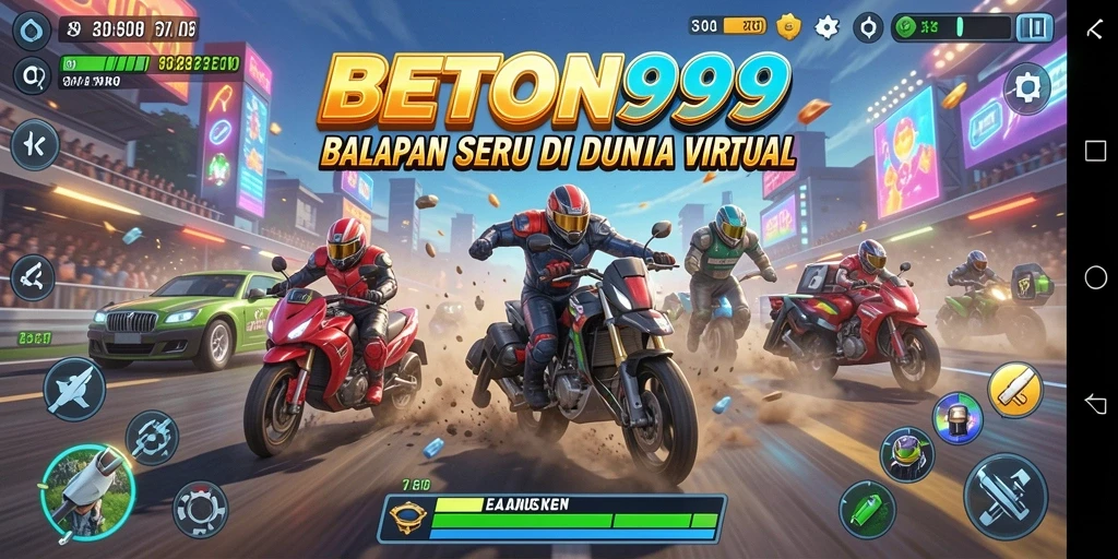 Tampilan balapan seru di BETON999 dengan mobil melaju kencang.