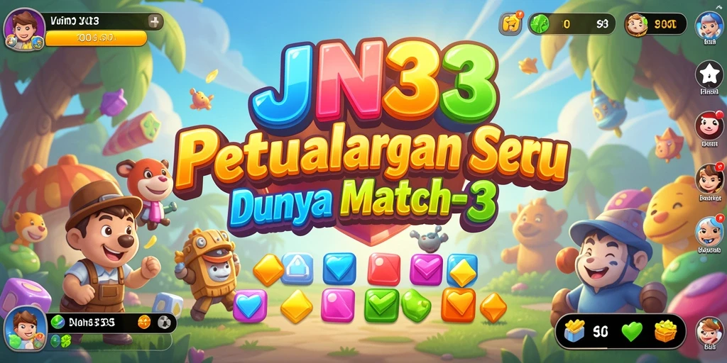 Tampilan gameplay seru JIN33 dengan warna-warni permata Match-3.