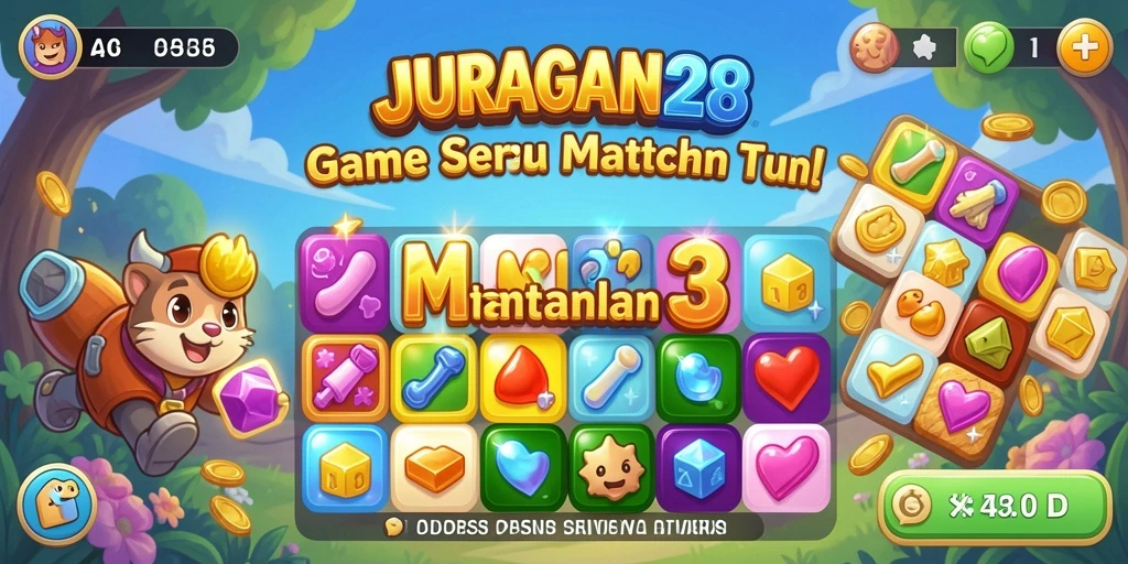 Tampilan gameplay seru dari JURAGAN28 dengan misi Match-3 yang menantang.