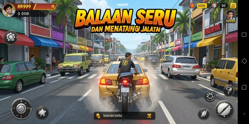 Screenshot gameplay RR999 menampilkan aksi balapan yang mendebarkan.