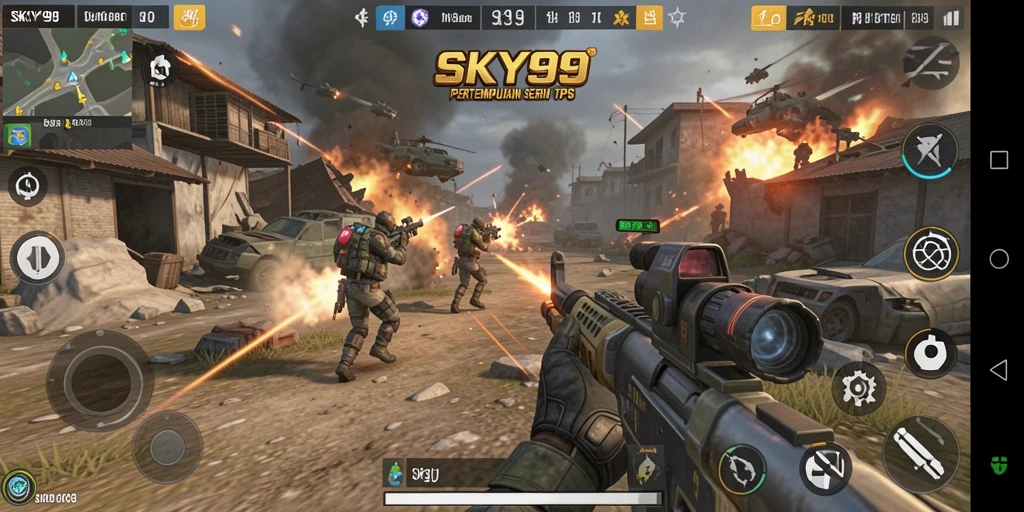 Menampilkan gameplay intens dari pertempuran TPS di SKY99.
