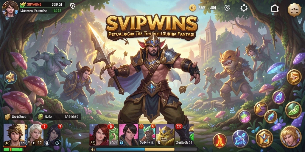 Gameplay SVIPWINS menunjukkan pengembaraan seru di dunia fantasi.