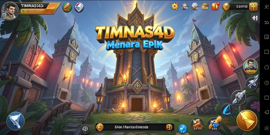 Screenshot gameplay Tower Defense TIMNAS4D memperlihatkan menara yang siap bertempur.