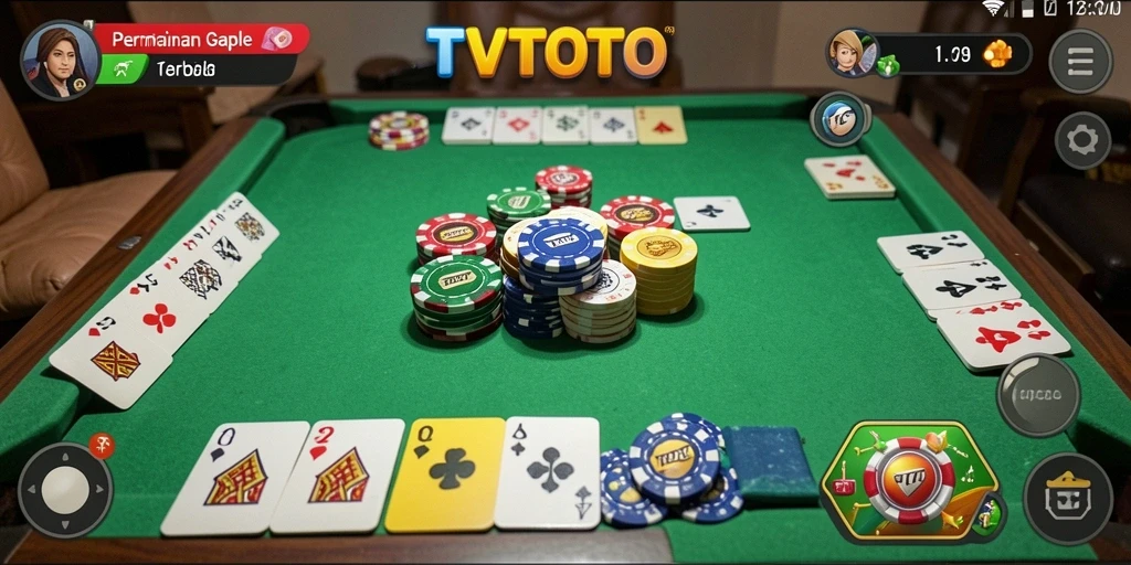 Screenshot utama TVTOTO menunjukkan gameplay Gaple yang seru.