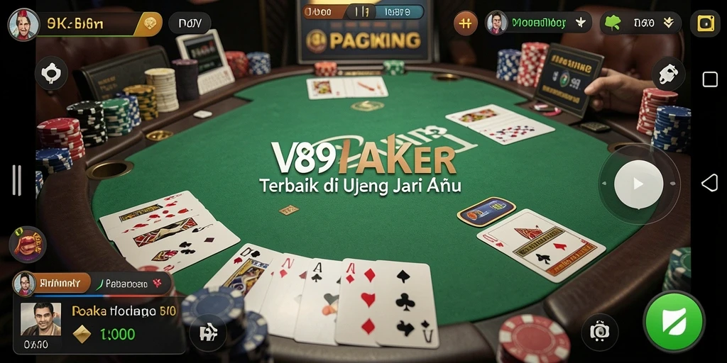 Tampilan utama gameplay Poker yang mendebarkan di V89.
